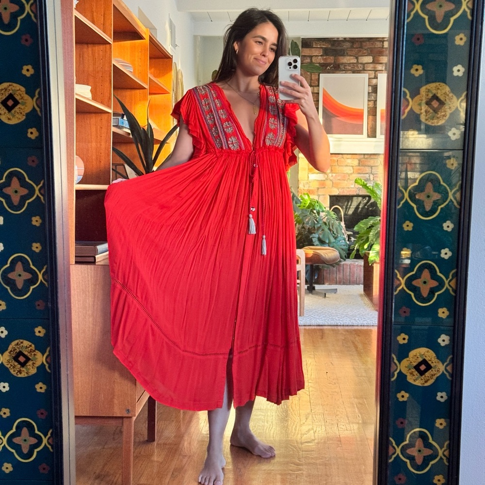 Red Free People Linen Dress